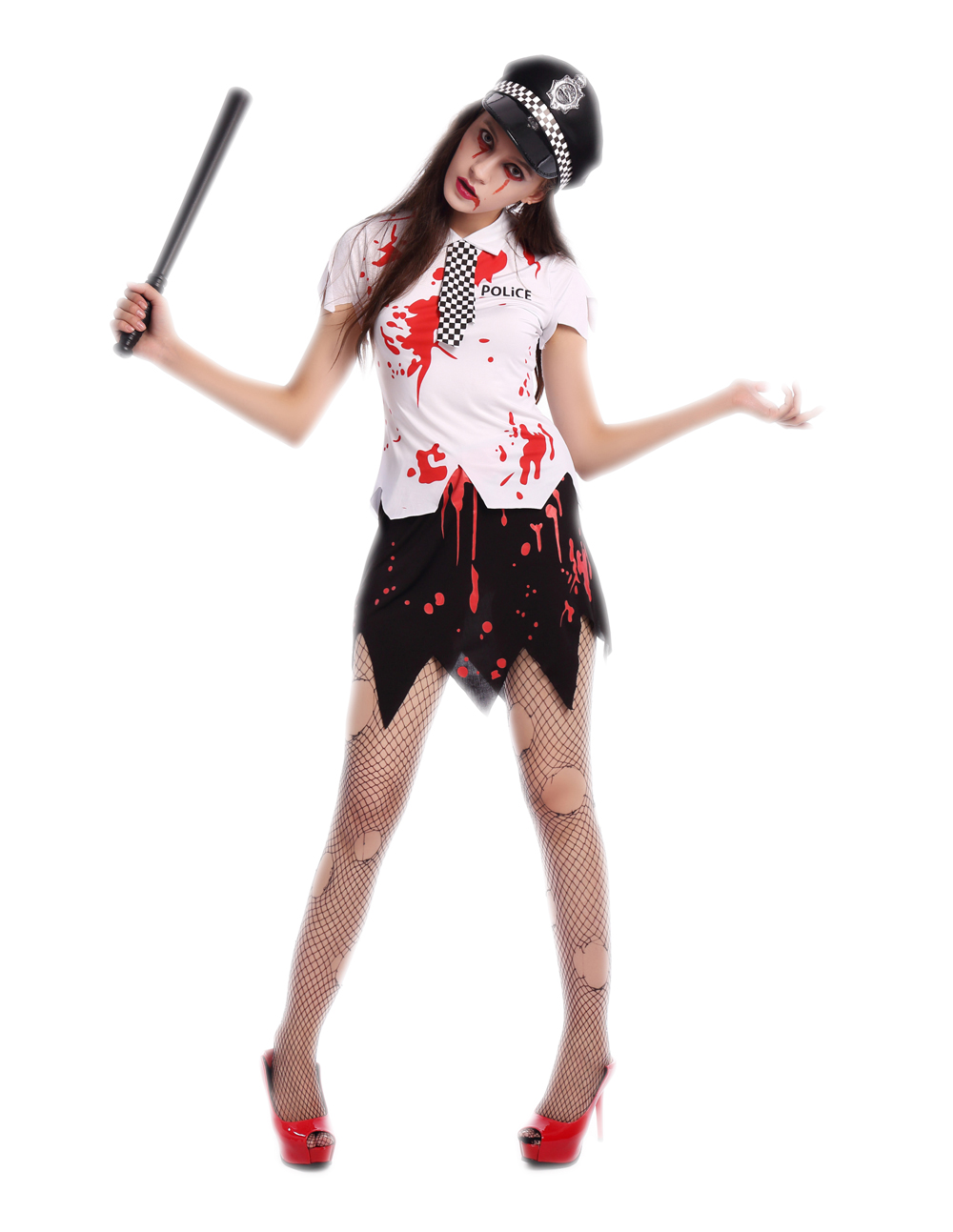 F1689 bloody women zombie police costume,it comes with hat,topwear,skirt